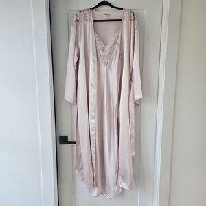 Versailles Luxurious Blush Satin Robe with Lace Detail Slip Dress Set
